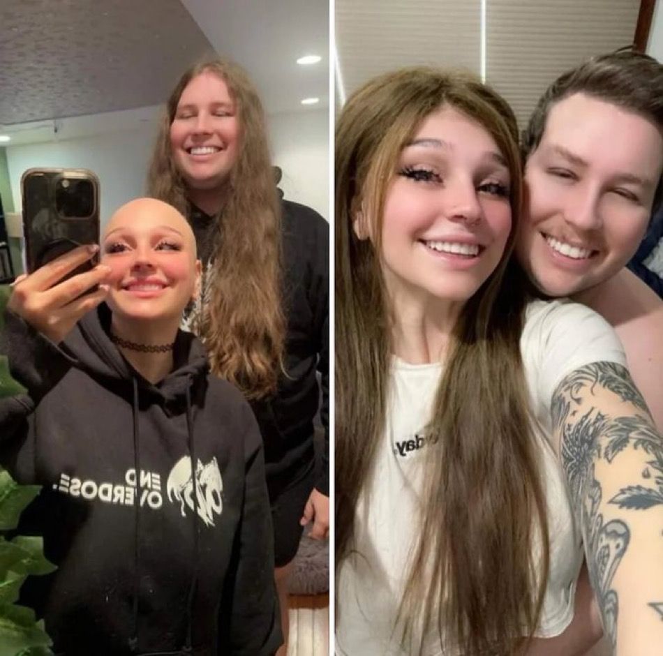 This man grew his hair out for 3.5 years to turn it into a wig for his girlfriend with alopecia ❤️🥺