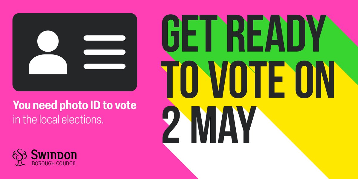 There is just 5 weeks until the elections on Thursday, 2 May.

Register to vote by 16 April: gov.uk/register-to-vo…

Remember, photo ID is required to vote. Learn about accepted photo ID and information on what to do if you don't have it: swindon.gov.uk/voterid

#SwindonVotes