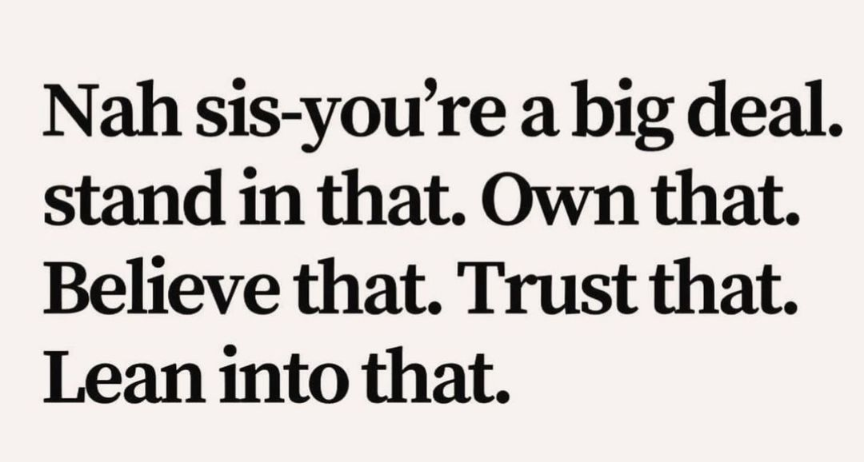 unnisballad's tweet photo. Far too many women lift up others so loudly, but only speak positively of themselves in private or when confronted. Can we normalize all women verbalizing that they are a big deal without feeling self-absorbed? https://t.co/3TRW99RMBT