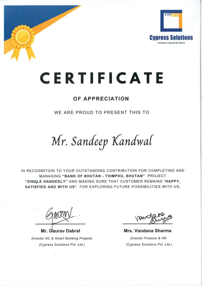 CypressSPL's tweet image. #CypressSolutions recognizes Sandeep Kandwal&apos;s exceptional #dedication, efforts, and expertise in spearheading the #BankofBhutan project in Thimphu!
📷 His single-handed #efforts ensured #customersatisfaction and set the stage for #futurecollaborations.

#EmployeeRecognition