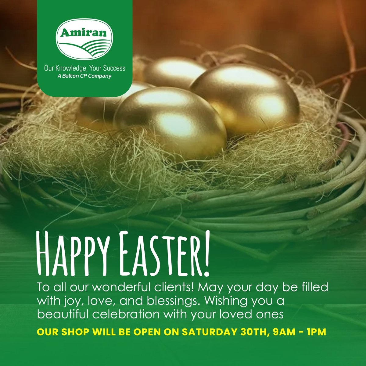 Wishing you a joyous and blessed Easter holiday from everyone here at Amiran.