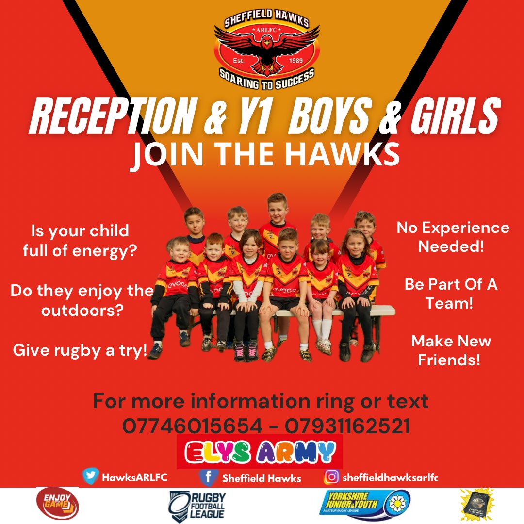 📢 Is your child in Reception or Y1 Do they have lots of energy and enjoy the outdoors? 🏉 Give rugby a try! 🤝 Build friendships, improve social skills and fitness whilst having fun! #RugbySkills #JuniorRugbyLeague #RugbyCommunity #HawksFamily #oneclub #Teamwork