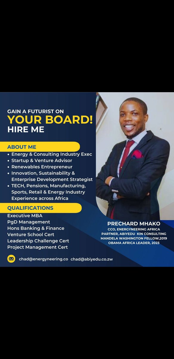 With @dnnychatendeuka we felt that @AgbayeLegal was stagnating so we had a sit down with @ChadMhako & the insights that he gave were brilliant.His views on how to improve the business i.e pivoting on our experience so far, were solid gold.Getting him on your board will be epic.
