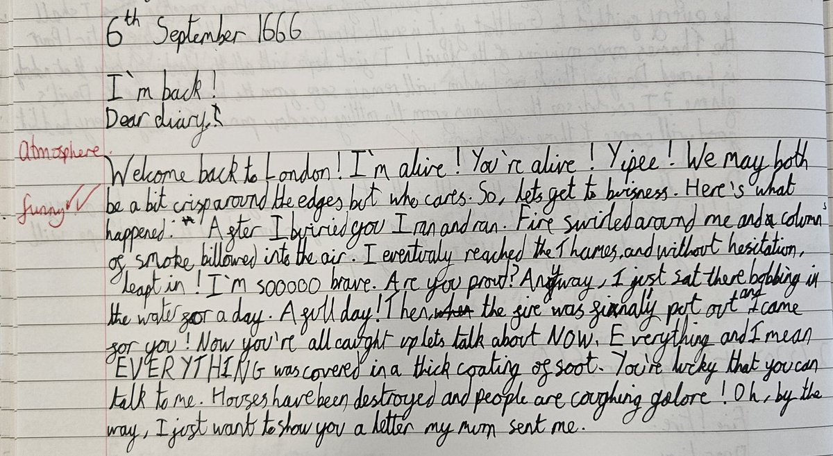 This amazing young man wanted to try and write in the voice of Samuel Pepys. He has done an amazing job! Inspired by the book Flossie's Diary. There were some parts of this that I just kept reading over and over! So proud 🥰🥰 <a href="/PSMInfants/">Plympton St Mary Infants and Old Priory Schools</a>  <a href="/stchris_trust/">St Christopher’s Trust</a> <a href="/devonedservices/">Devon Education Services</a>