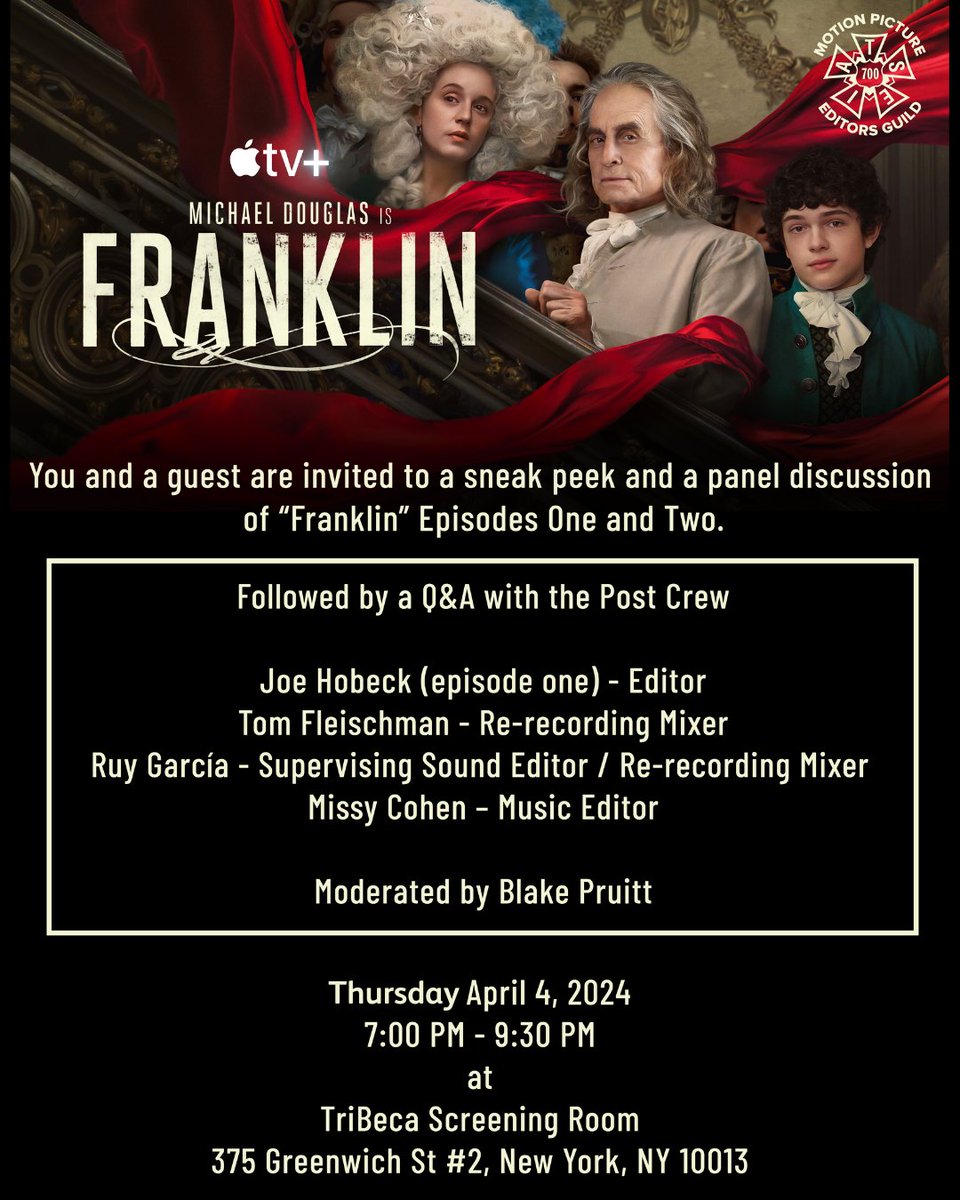 You and a guest are invited to a sneak peek and a panel discussion of 'Franklin' episodes 1 & 2. This event is in-person at the Tribeca Screening Room on April 4th @ 7pm ET to take part in this special pre-screening and post crew q+a. RSVP here: loom.ly/Ul-ZmLI