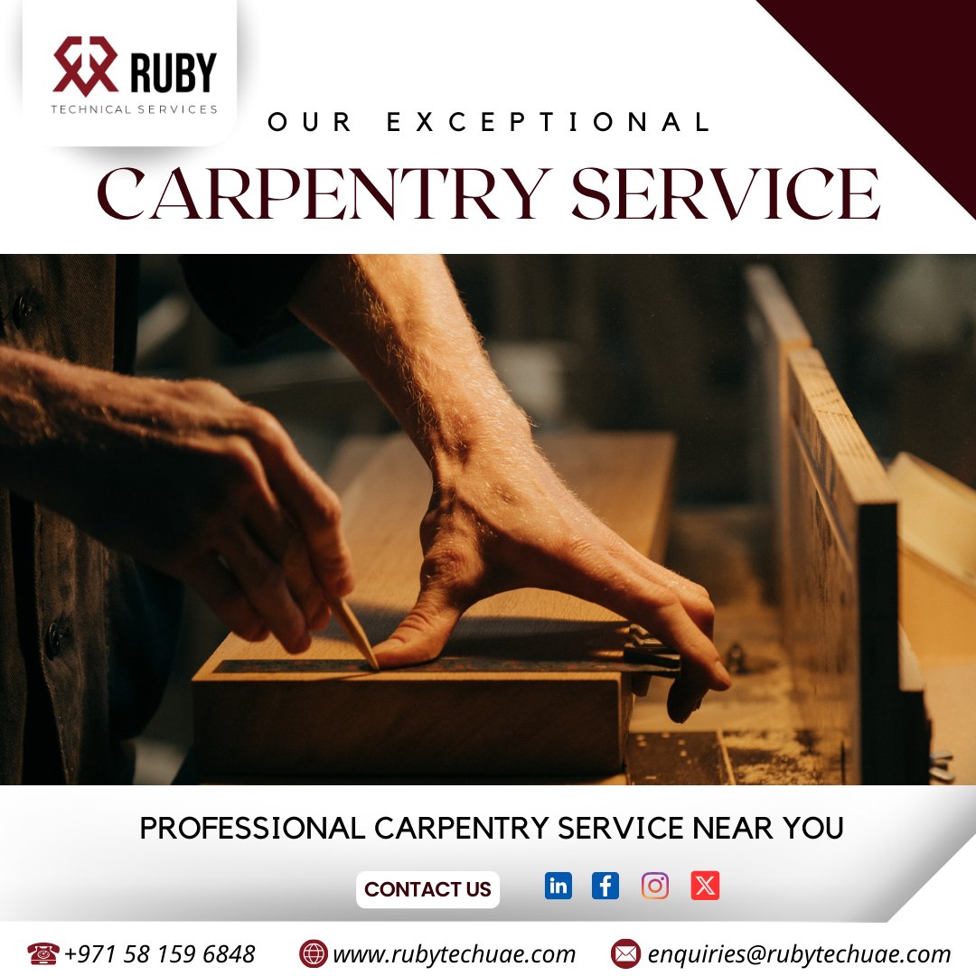 rubytechuae's tweet image. Our exceptional carpentry service unlocks outstanding craftsmanship. Whether it&apos;s custom furniture or complex woodwork, our experts are ready to bring your ideas to life.

🌐 rubytechuae.com

#rubytechuae #carpentryservice #craftsmanship #woodworking #bespokefurniture