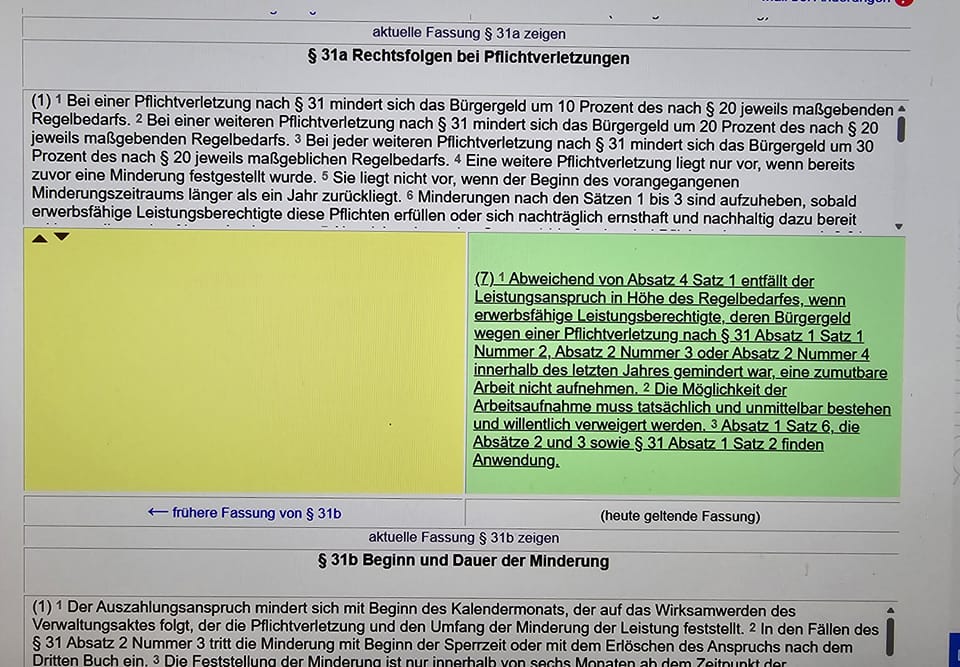 100% Sanktionen eingeführt
Zum 28.03.2024 gilt das neue #SGBII #Sanktionrecht. Diese Regelung ist durch nichts zu rechtfertigen, ist  verfassungswidrig und unterläuft die Rechtssprechung des BVerfG und gehört abgeschafft!