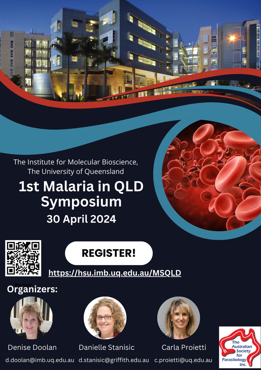 Aust Soc for Para (@as_para) on Twitter photo Registration is open for 1st Malaria in Queensland research symposium at the Institute for Molecular Biosciences, University of Queensland, 30th April 2024 #malaria #worldmalariaday <a href="/DanielleStanis2/">Danielle Stanisic</a> Registration is open for 1st Malaria in Queensland research symposium at the Institute for Molecular Biosciences, University of Queensland, 30th April 2024 #malaria #worldmalariaday <a href="/DanielleStanis2/">Danielle Stanisic</a>