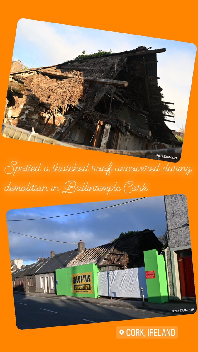 A thatched roof discovered on a house being demolished in Ballintemple #Cork #thatched