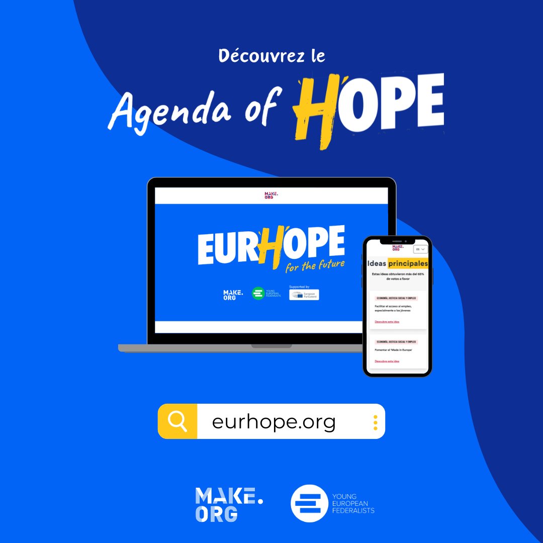 #EurHope, c'est plus de 1,5 million de votes, 5 000 propositions, mais c'est aussi 15 priorités des jeunes citoyens en amont des élections #européennes2024. 🗳️🇪🇺 👉Découvrez l'Agenda de l'Espoir (disponible dans 22 langues de l'UE) sur eurhope.org
