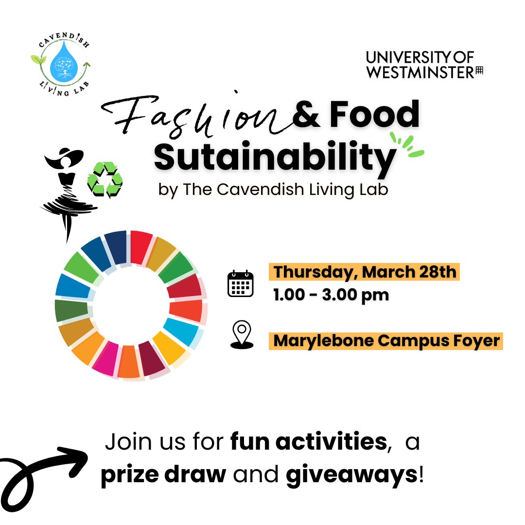 📢Catch us at our outreach event: ‘Fashion and Food Sustainability’ at Marylebone campus! 
@uniwestminster @LifeSciWestmin @pooja_basnett @Dipankarsg31 

🗓️Learn more about sustainable fashion and food waste with us today from 1-3pm. 
#Wearewestminster