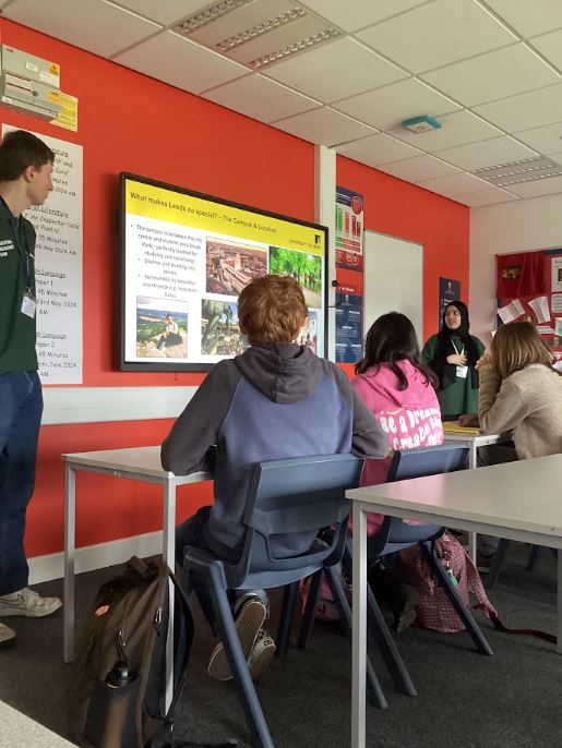 This morning, Maryam and Joe from the @LeedsUniEnglish came to talk our Year 12 English Language cohort about the range of English and combined degrees on offer at the University of Leeds as well as career prospects and student life!