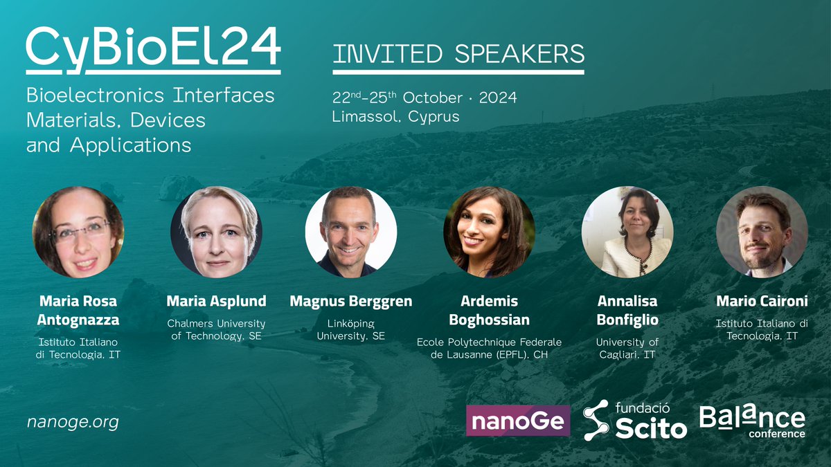 ❇️Delve into interface of #Bioelectronic technologies with biological systems at the Conference on Bioelectronic Interfaces: Materials, Devices and Applications #CyBioEl24 @nanoGe_Conf 📍Limassol, Cyprus 🗓️22nd-25th October 2024 ➡️More information here: nanoge.org/CyBioEl/home