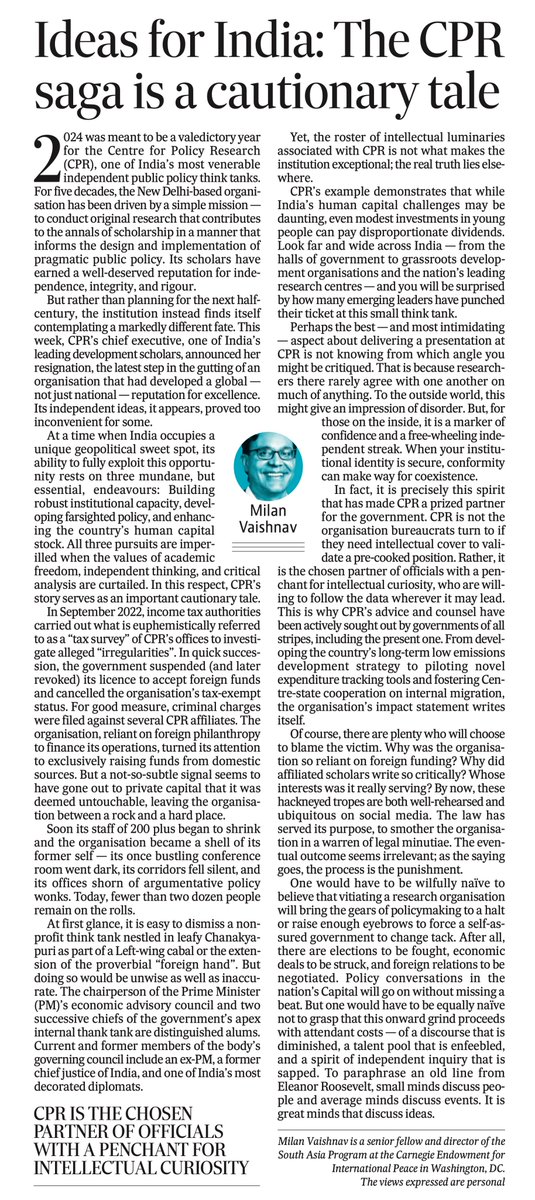 Ideas for India: The CPR saga is a cautionary tale hindustantimes.com/opinion/ideas-… via <a href="/htTweets/">Hindustan Times</a>