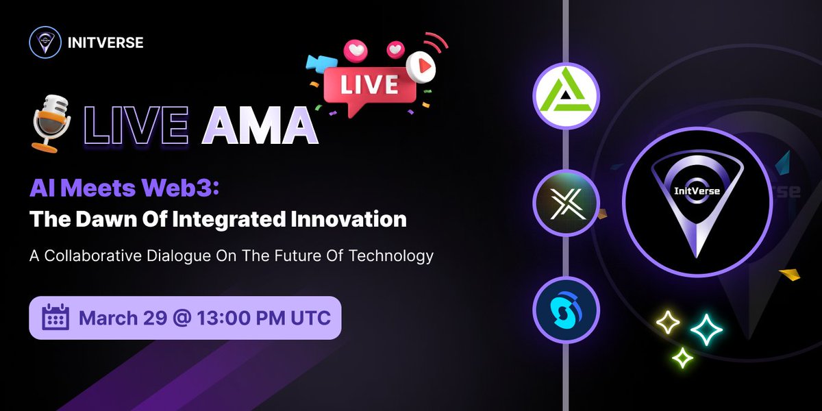 IntiVerse #AI Themed Week: The Dawn of Integrated Innovation 5️⃣0️⃣0⃣USDT worth of Prize sponsored by @InitVerse @socialscan_io @xallyai @Agent_Layer Enter and Win: galxe.com/T9rna46Mo79BBa… 📆 March 29, 13 PM UTC Tune in: twitter.com/i/spaces/1MYGN… #INITVERSE #Airdrop…