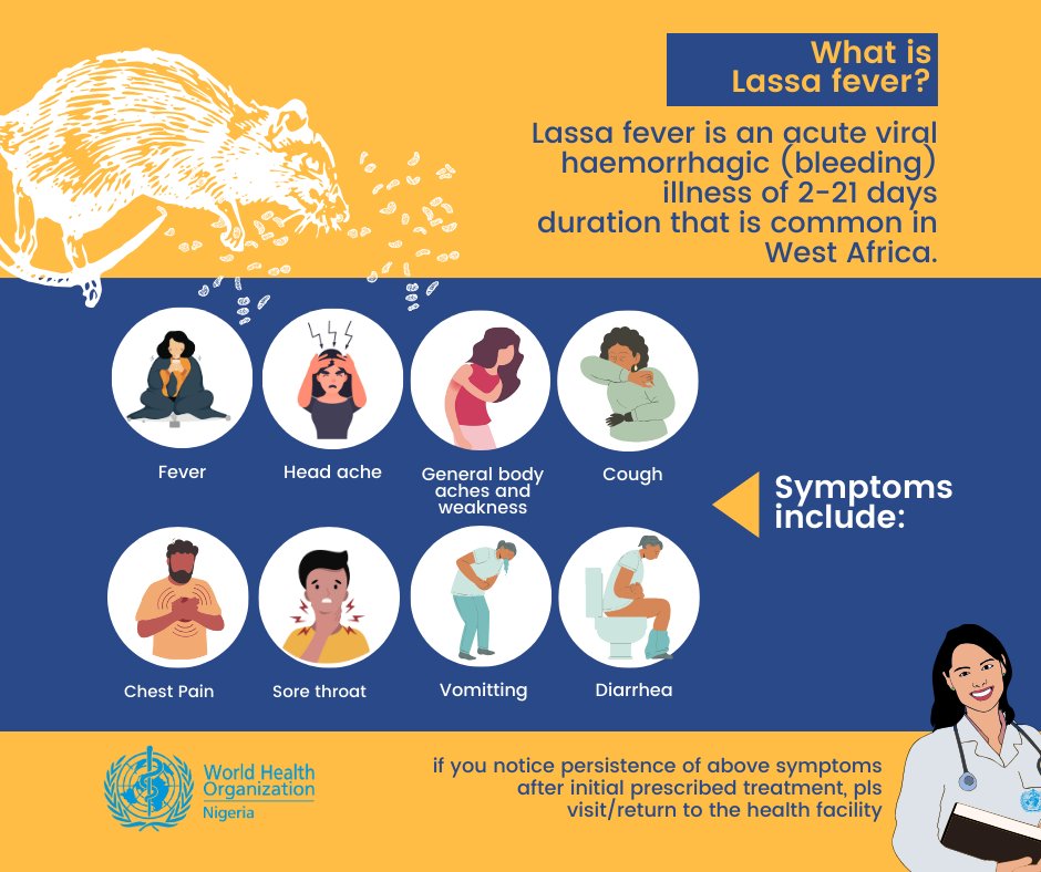 WHONigeria's tweet photo. #Lassafever is an acute viral haemorrhagic (bleeding) illness of 2-21 days duration that is common in West Africa. https://t.co/v811NfsIlu