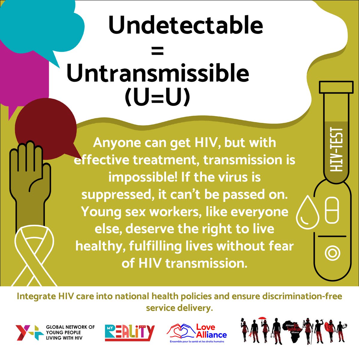 🔴🟡🟢 PSA for our community: Young sex workers deserve access to HIV treatment and care! 🚨FACT: Anyone can get HIV, but with effective treatment, transmission is impossible! That's right! If the virus is suppressed, it can't be passed on. #UndetectableEqualsUntransmittable…