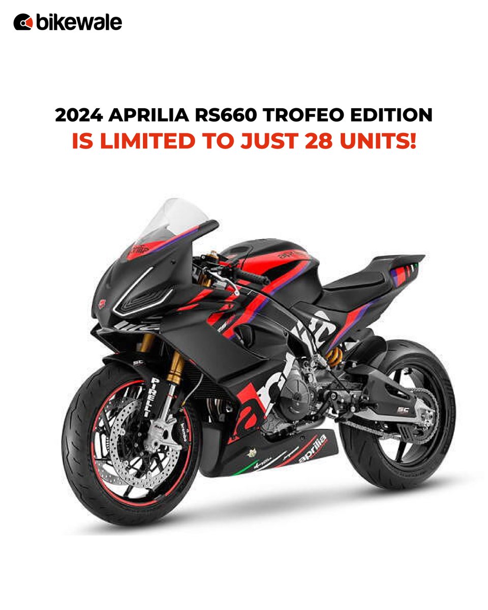 BikeWale's tweet photo. #Aprilia has taken the wraps off one of its most exclusive bikes – #RS660Trofeo. This model is so exclusive that only 28 units will ever be made. The brand has built this particular model for the #racetrack. Read more: https://t.co/zcJSNdg5Yc #BWNews #trackbike #supersport https://t.co/h4CA2y8VMR