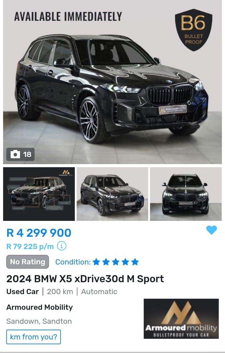 How much it cost to own an armored B4-B6 vehicle in South Africa 😮‍💨 ☑ 2024 Mercedes-Benz V300-B6 R4.3M ☑ 2024 Chery Tiggo Pro 8 Max-B4 bullet proof R1.3M ☑ 2024 Toyota Fortuner-B6 R2.1M ☑ 2024 BMW X5 30d-B6 R4.3M ☑ 2024 VW Amarok-B6 R2.5M ☑ 2024 Toyota Hilux-B6 R1.65M