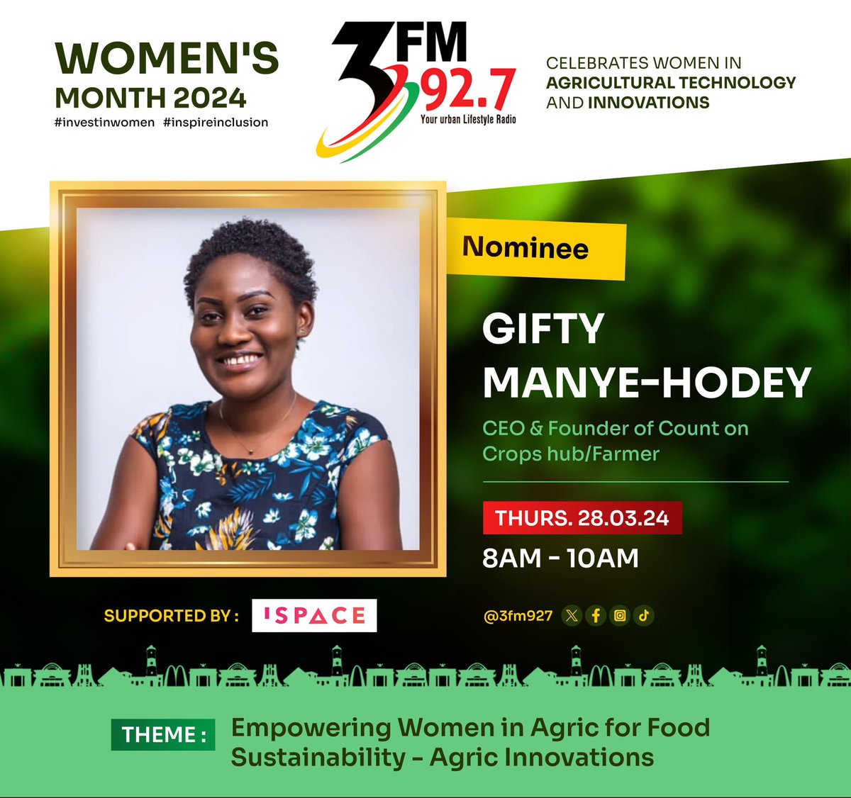 As @FAO reports, if women farmers gain access to the same resources as their male counterparts, the entire world will eat, too.

Join me this morning on @3fm927 as we celebrate agric technology & innovations 🤝🙌

#investinwomen 
#InspireInclusion