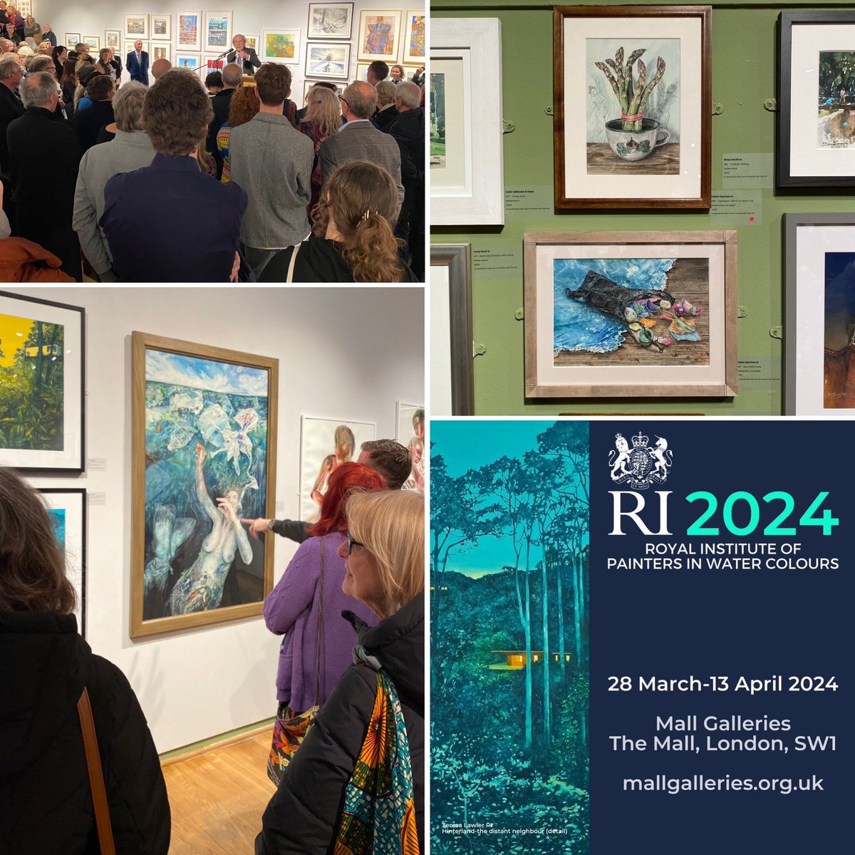 Great preview of the 212th Annual #Exhibition of @RIwatercolours @mallgalleries I have 3 #paintings in the show which continues until 13 April #watercolours #watercolourartist #clairesparkes #adrift #mermaidspurse #asparagustips #acorncup #plasticpollution #figurativeart #artwork