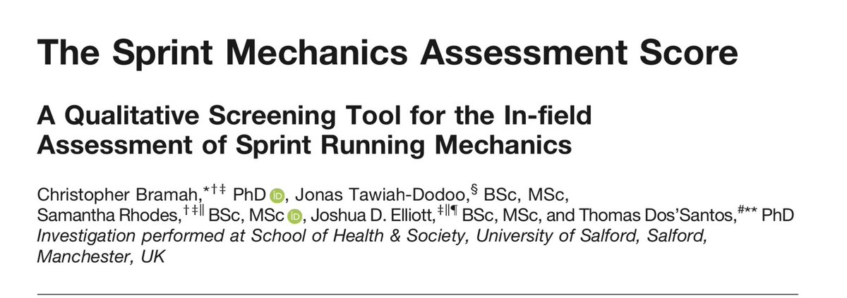 🏃‍♂️🔥 The Sprint Mechanics Assessment Score (S-MAS) 🔥🏃‍♀️ Our latest publication is now available open access @AJSM_SportsMed . The S-MAS was developed as a solution to the practical challenges of assessing sprint running mechanics in applied settings. journals.sagepub.com/doi/10.1177/03…