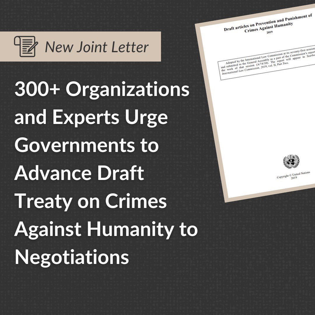 The draft treaty on crimes against humanity represents an opportunity to fill a crucial gap in int’l law. That’s why we’re joining 300+ others to call on UN Member States to support advancing the draft treaty out of the 6th Committee. #CAHTreatyNow cahtreatynow.org/joint-statemen…