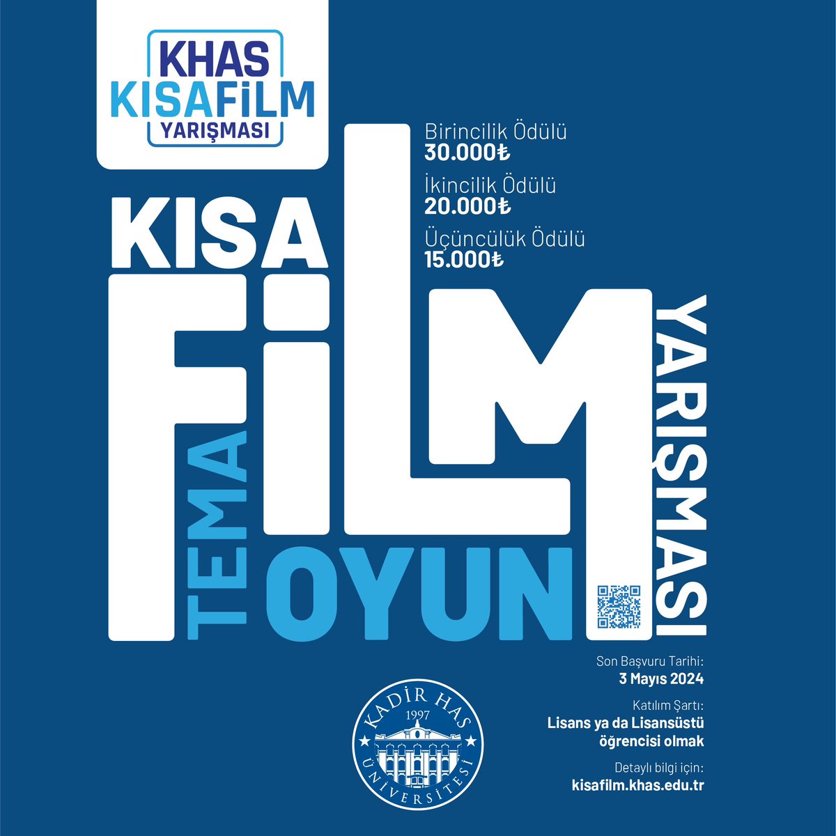 KHAS Kısa Film Yarışması’nın ana değerlendirme jürisinde yer alacak isimler belli oldu!  Mert Fırat (Oyuncu) Seren Yüce (Yönetmen) Dr. Defne Tüzün (Akademisyen) Doç. Dr. Elif Akçalı (Akademisyen, Yapımcı) Dr. Esin Paça Cengiz (Akademisyen)  Kadir Has Üniversitesi Radyo,