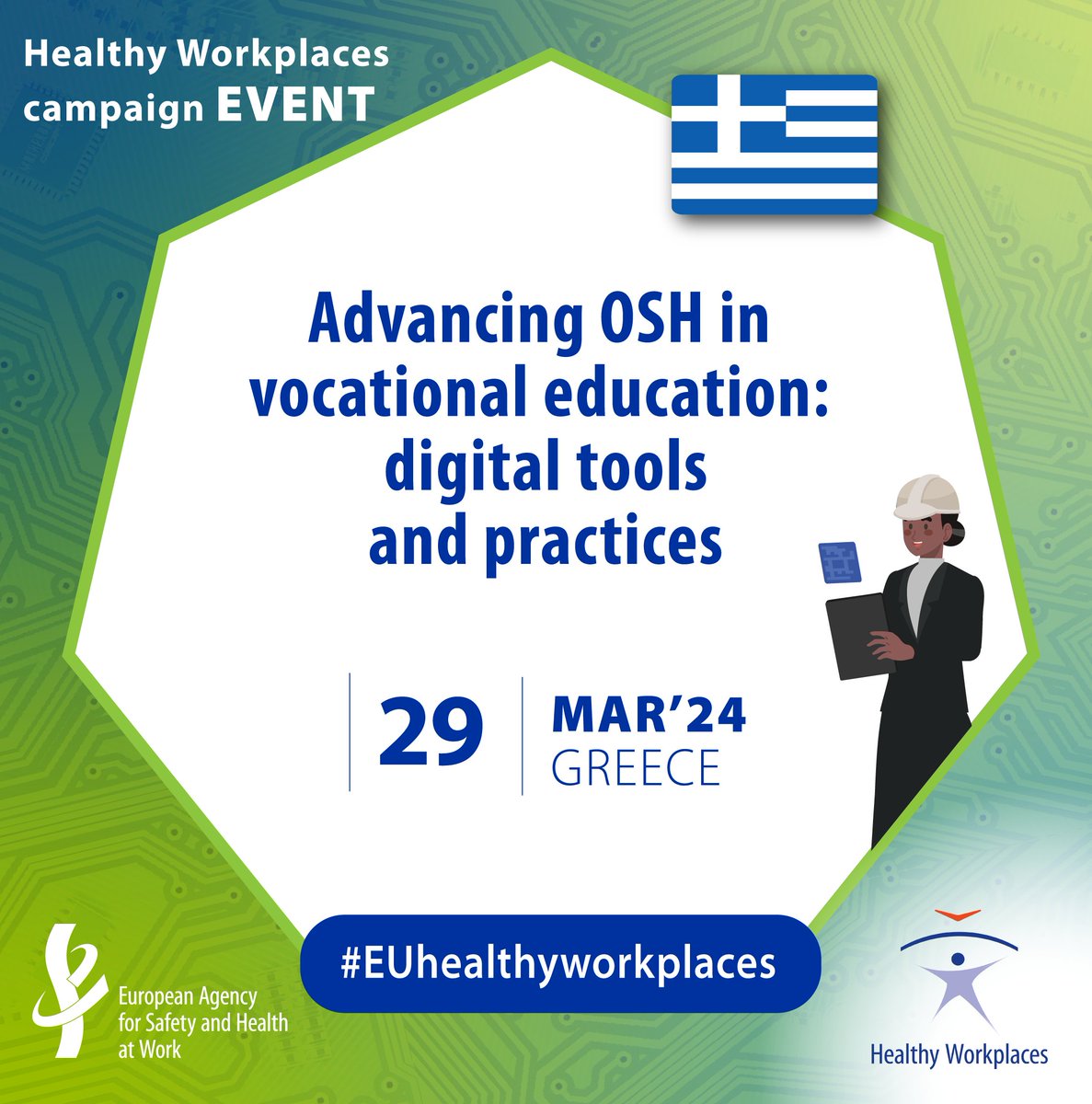 📅 Our 🇬🇷 focal point @labourgovgr is hosting a seminar on #OSH in the #digital era in a vocational school in Athens. 💻 Students & teachers will learn about the advantages and the challenges of using new digital technologies in #EUhealthyworkplaces 🔗 healthy-workplaces.osha.europa.eu/en/media-centr…