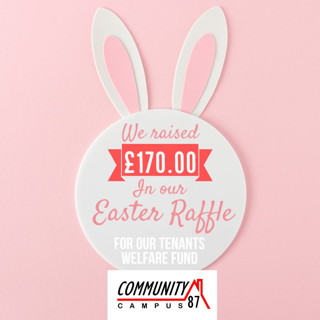 We raised a fantastic £170.00 in our Easter Raffle for our Tenants Welfare Fund. Thanks for all of your support. #Easter #CommunityCampus87 #Teesside #Middlesbrough #Stockton #Hartlepool #TenantsWelfare
