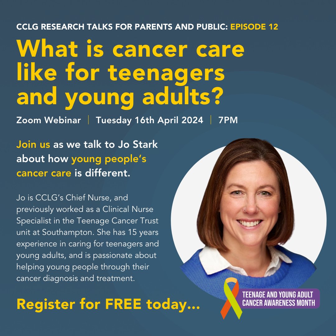 Ever wondered what cancer care looks like for teenagers and young adults? 🎗️ This #TYACAM, we're inviting you to join our new webinar, 'What is cancer care like for teenagers and young adults?' on 16 April at 7 pm. Register for free at: bit.ly/4atZ12S @JoStark40711424