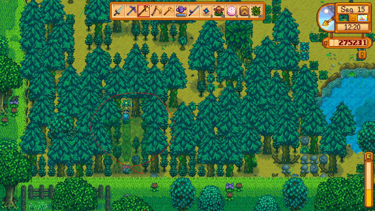 rapaziada que bicho é esse? jogando stardew valley as 5 da amanha e olha no que deu a arvore ta me olhando!!