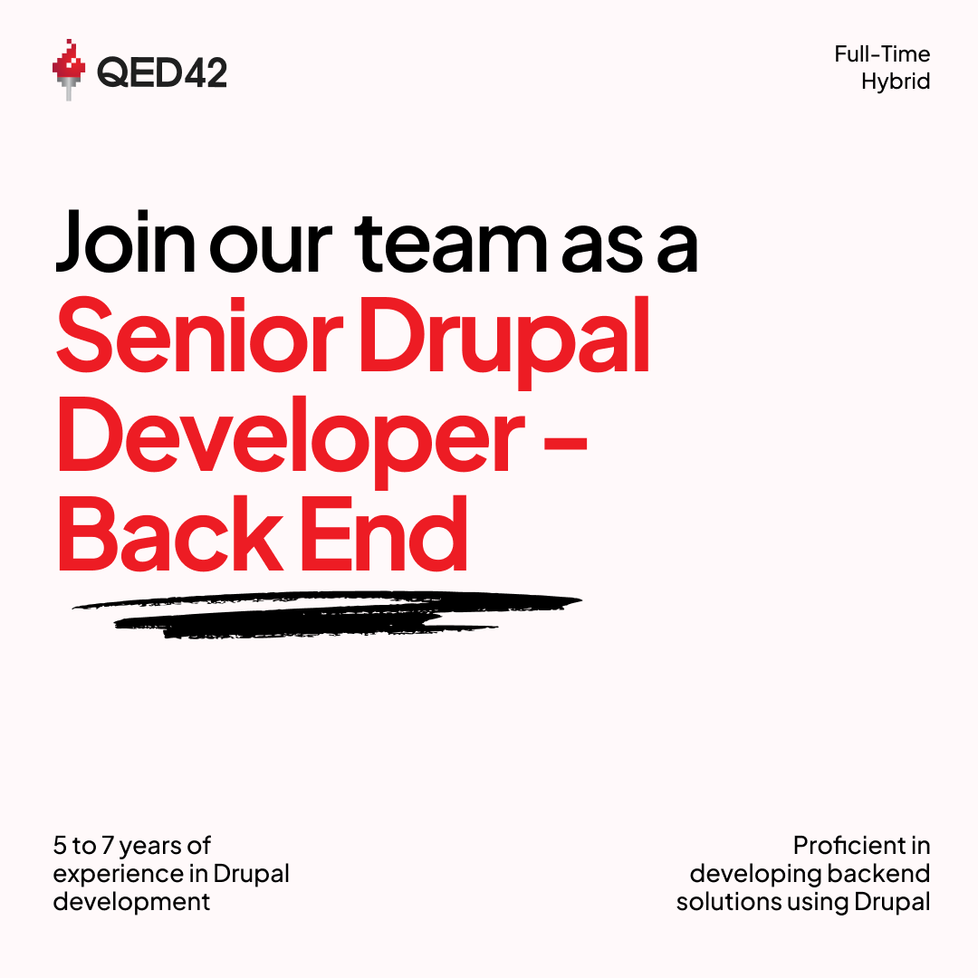 We are looking for a Senior Drupal Developer - Back End! Experience: 5-7 years Location: Pune, Maharashtra, India Employment Type: Full-Time 🔗Apply here: jobs.smartrecruiters.com/QED42Engineeri… #Hiring #OpenPositions #PeopleofQED42