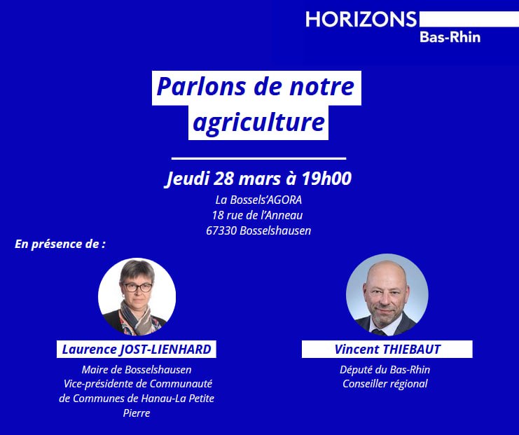 On se retrouve ce soir à Bosselshausen pour parler de notre agriculture.

Avec Laurence Jost-Lienhard - maire de Bosselshausen et <a href="/VincentThiebaut/">Vincent Thiébaut</a>