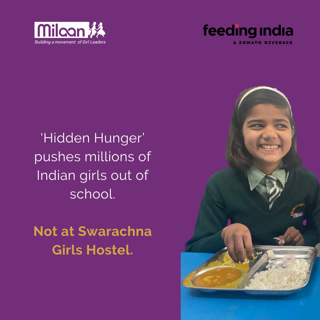 80% of Indian #Adolescents suffer from #HiddenHunger, lacking vital #micronutrients like iron, zinc, and folic acid, impacting growth, IQ, attention, and learning. Proud to partner with @feedingindia to provide #SwarachnaGirlsHostel with nutrient-rich food, empowering #youngwomen