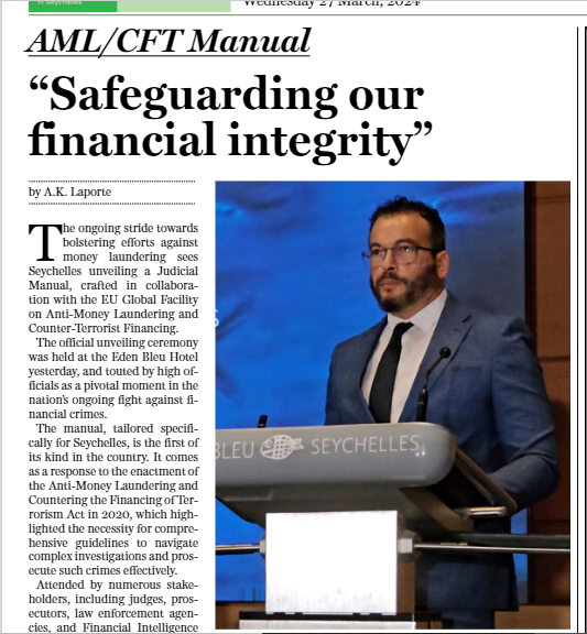 'As Chief Justice, I am proud that our collaborative effort with the #EU Global Facility on anti #MoneyLaundering and Counter-Terrorist Financing has resulted in such a visible testament to our collective commitment to upholding the #RuleOfLaw  -Article by TODAY in #Seychelles