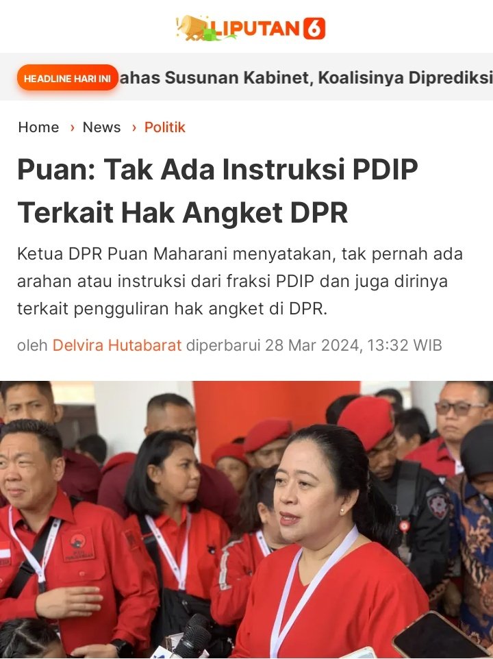 CLEAR!

Ketua DPRRI ( Puan Maharani ) : 'Tak pernah ada arahan atau instruksi dari fraksi PDIP ataupun dari Ketum Megawati Soekarnoputri terkait hak angket.
