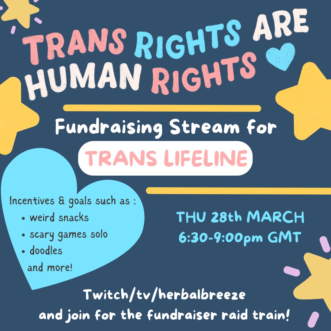 The stream is finally here! I hope you can join myself and a lot of other amazing streamers in fundraising for @TransLifeline this week 🏳️‍⚧️🤍💙 Check out their page for a schedule of all streamers and go meet some cool new creators! Hope to see you there!!💙💗🤍🏳️‍⚧️