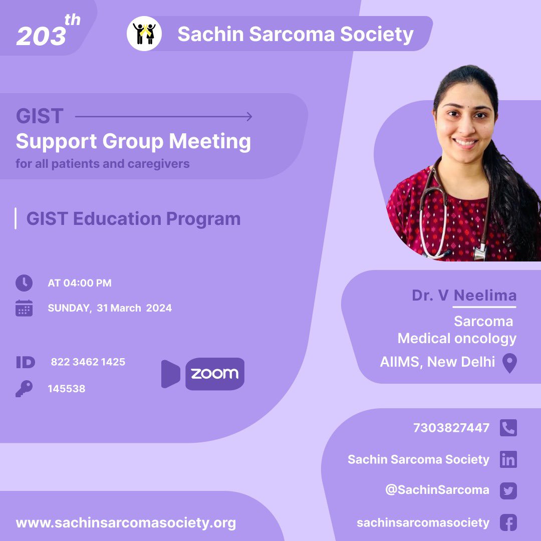 Organising 203 th #GIST #supportgroup meeting and GIST education program on this Sunday where Dr Neelima will give educational session on GIST to spread #awareness. #education #companionship #TogetherStronger