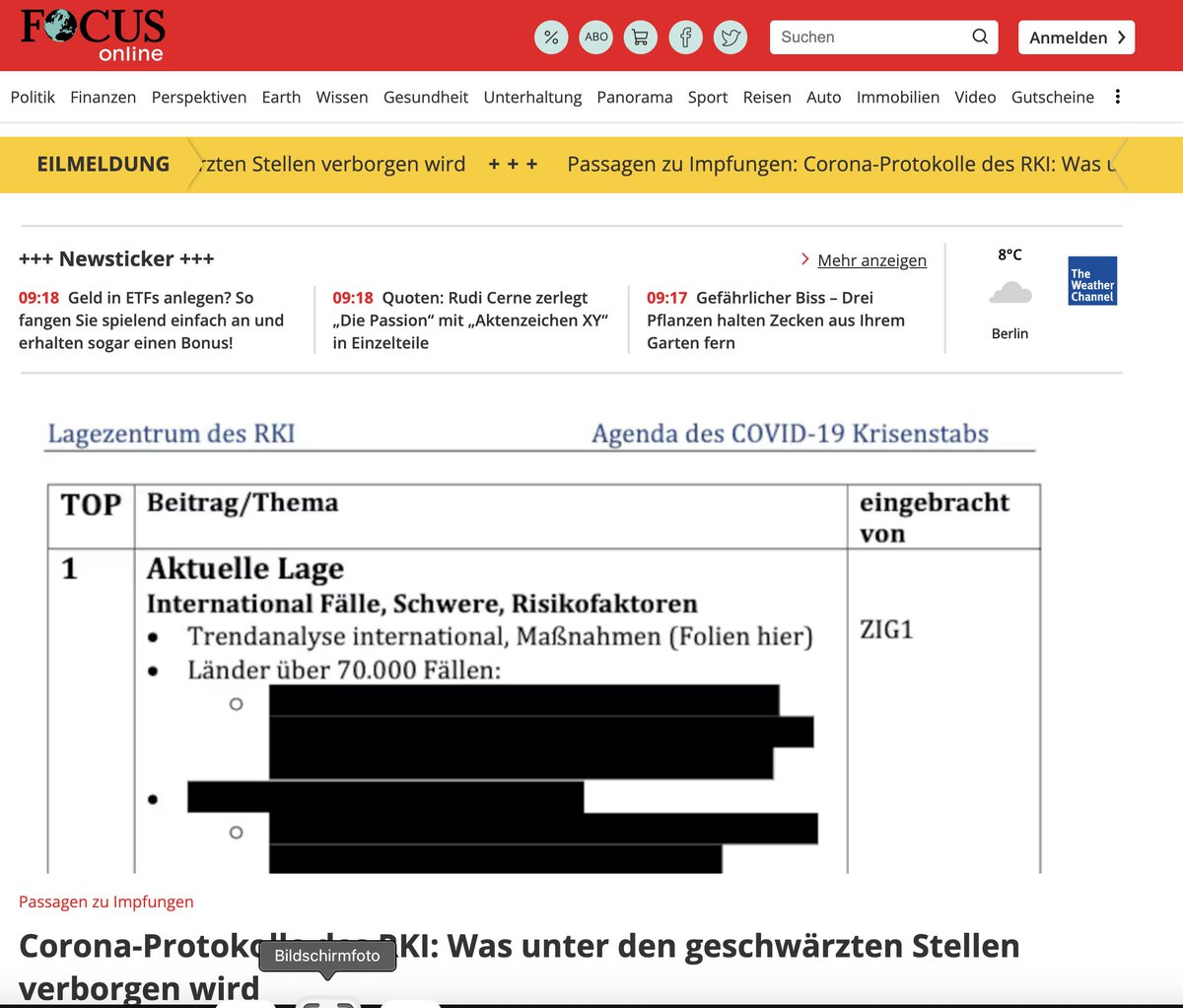 RKI-Protokolle gerade Aufmacher bei Focus-Online. 
Um es nochmal zu sagen: Das RKI sollte sofort die Protokolle ungeschwärzt der Öffentlichkeit zugänglich machen. Die Basis für die schwersten Grundrechtseingriffe der Republik muss transparent werden. 
#Aufarbeitung. Unabdingbar.