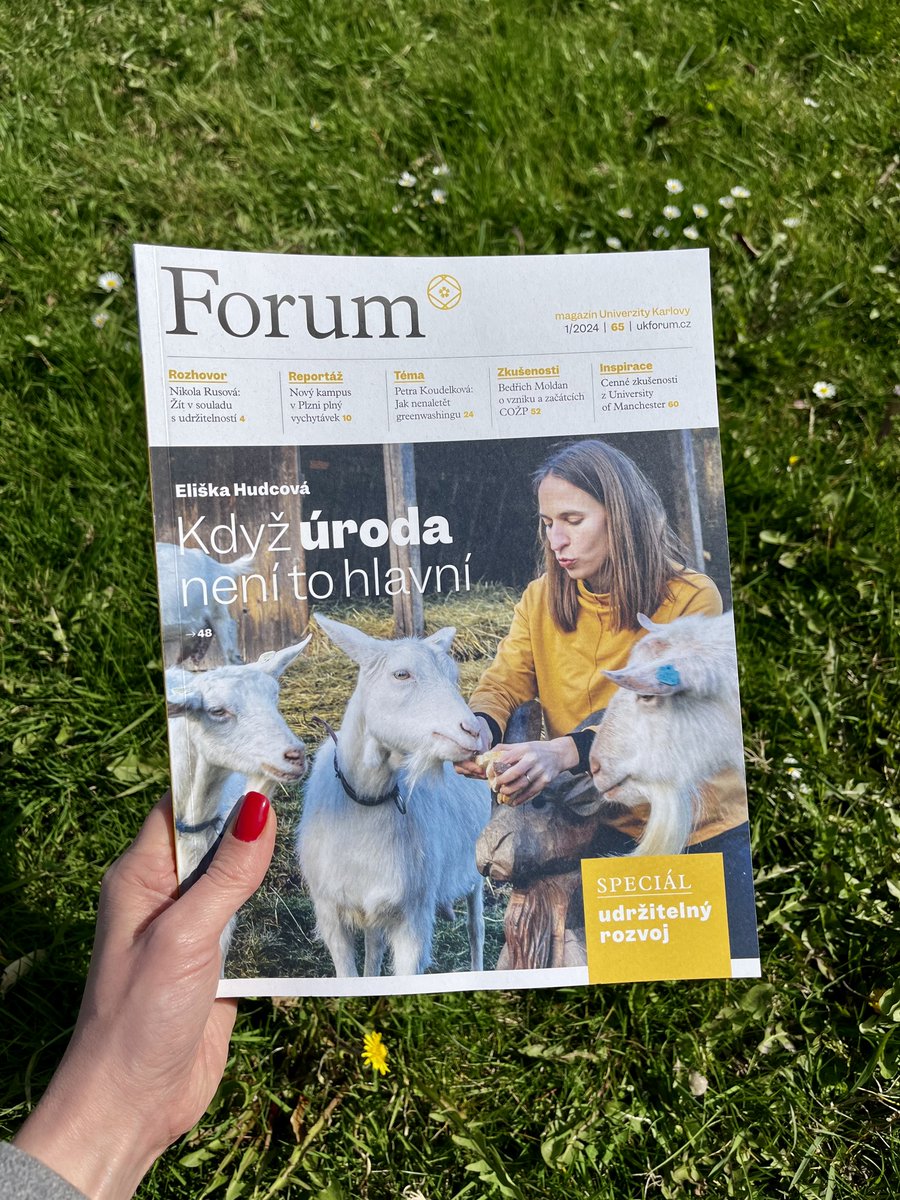 Na @unikarlova máme nové jarní a udržitelné @ukforumcz! 🐐💚☀️ Já jsem si povídala s: 🟢 environmentální influencerkou Rozárií Haškovcovou @FSV_UK o udržitelné módě a životním stylu 🟢 Petrou Koudelkovou @FSV_UK o tom, jak nenaletět greenwashingu 🟢 @vtitl @PF_CUNI o