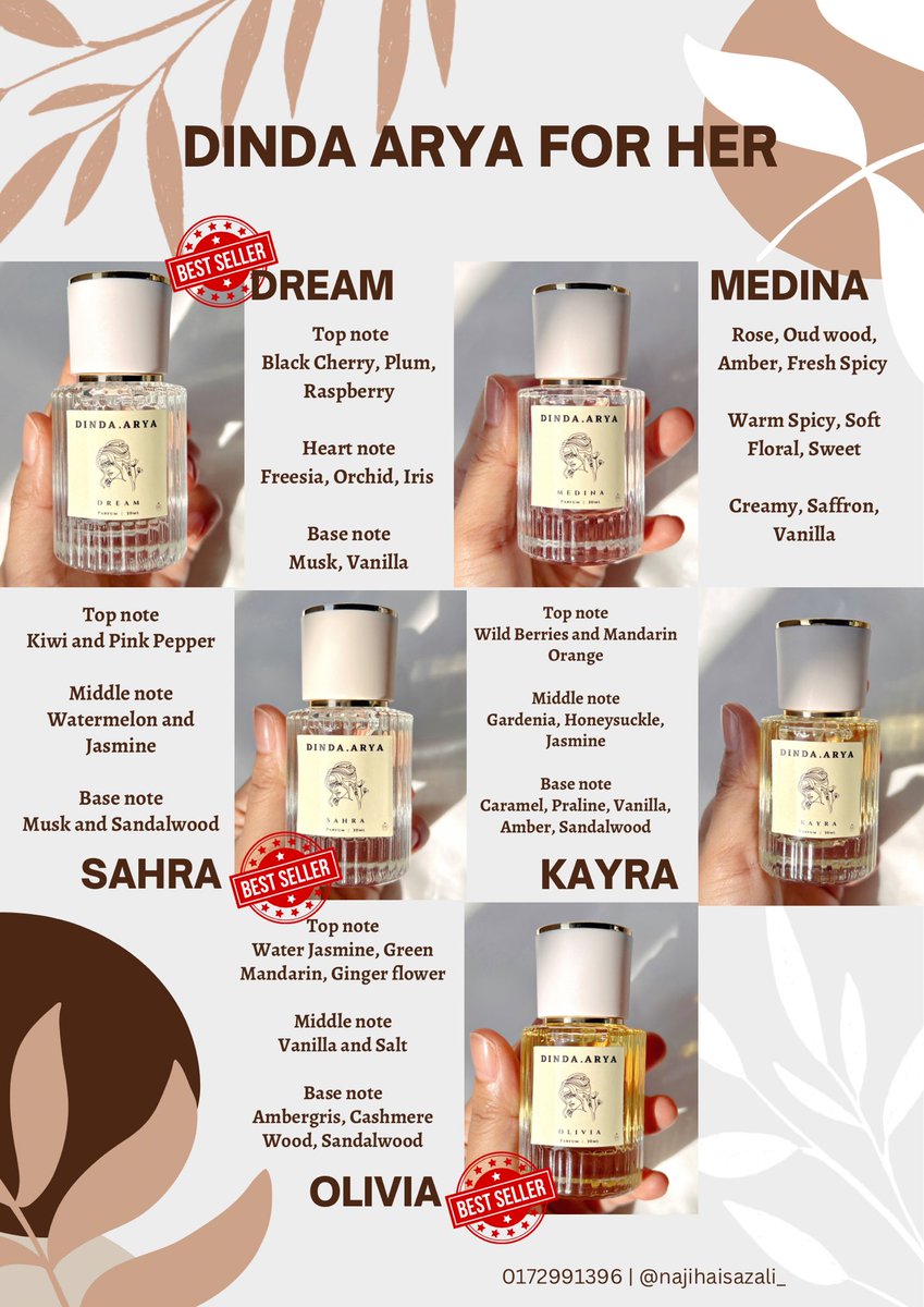 ishanajiha_'s tweet photo. @tattyhassan Nothing else but Dinda Arya. I dah pakai brand ni almost setahun. Dah byk perfume i beli. Paling suka Dream, Nadine, Hope and Anna. Confirm raya ni wangi wangi je.

RM39.90 tp harini ade Happy Hour! 3 for RM100 ⁉️ MURAH! order sini https://t.co/I0lRMMgisZ

Perfume lelaki pun ada! https://t.co/2ksnmlXDrB