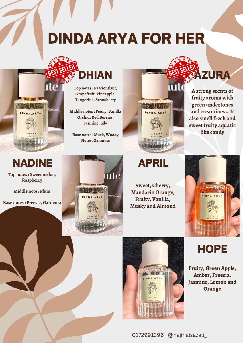 ishanajiha_'s tweet photo. @tattyhassan Nothing else but Dinda Arya. I dah pakai brand ni almost setahun. Dah byk perfume i beli. Paling suka Dream, Nadine, Hope and Anna. Confirm raya ni wangi wangi je.

RM39.90 tp harini ade Happy Hour! 3 for RM100 ⁉️ MURAH! order sini https://t.co/I0lRMMgisZ

Perfume lelaki pun ada! https://t.co/2ksnmlXDrB