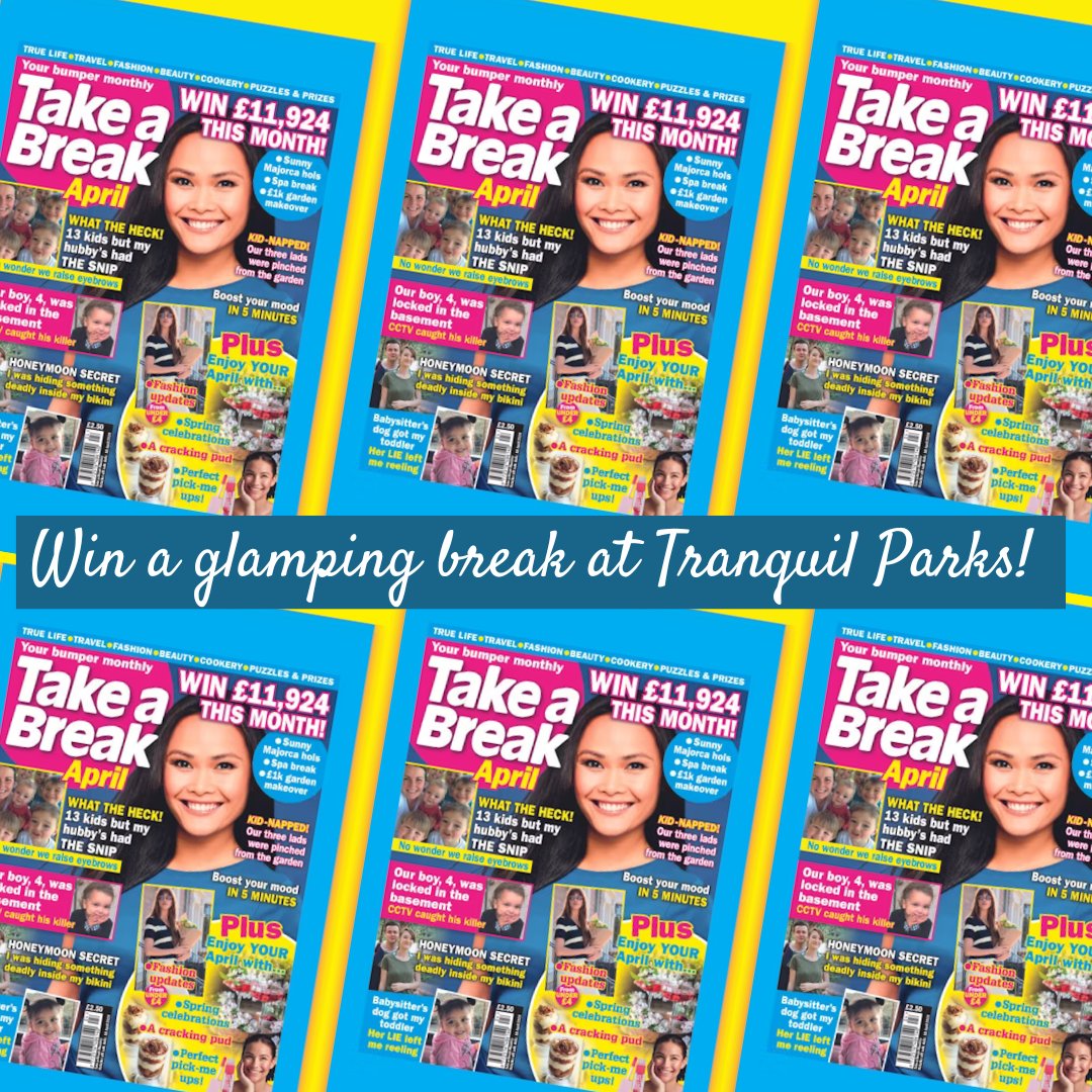 🤗3 Tranquil Parks glamping breaks to be won in the April issue of Take a Break Monthly mag p59! Prizes are 3 night glamping stay for 2 people at 🌟 @TheOldOaks, Glastonbury 🌟 Yr Helig / The Willows, nr Abersoch 🌟 @LongnorWood, Peak District 🤞Good luck! 🤞 #Giveaways