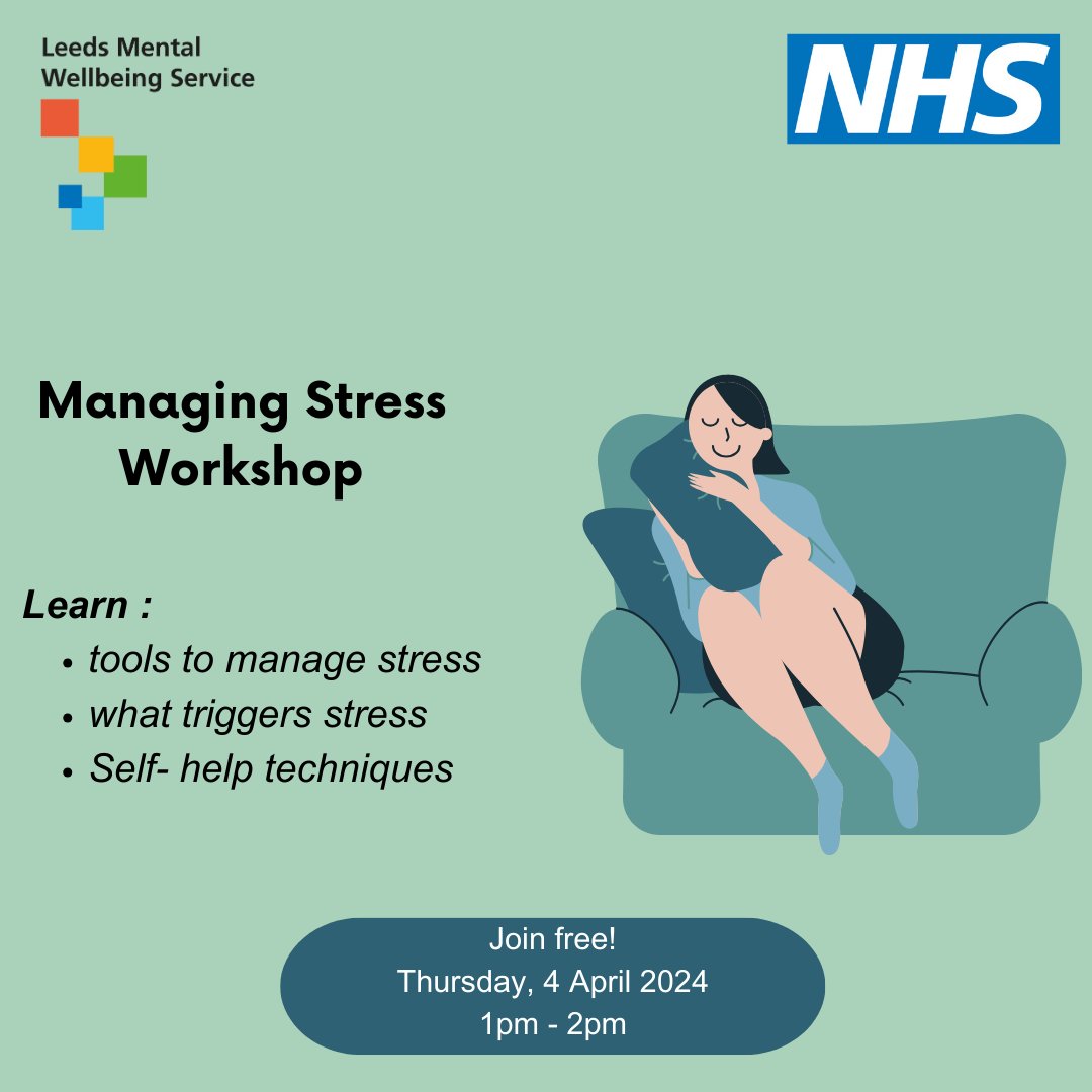 Did you know April is Stress Awareness Month 🌼? Join us for our free Managing Stress workshop to learn some tips to keep stress levels in check. 💆‍♂️💆‍♀️ Find more information on registration in the link below 🌟 leedscommunityhealthcare.nhs.uk/our-services-a… #StressAwarenessMonth #SelfCare #Leeds