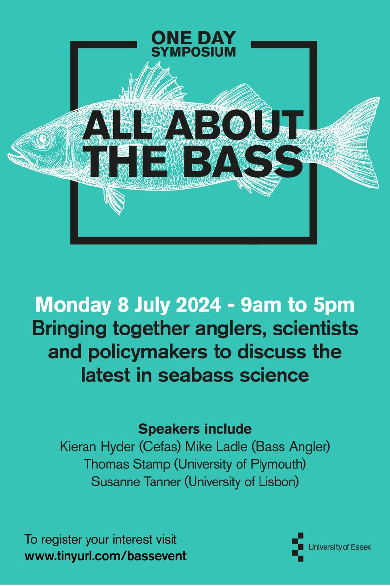 Join us on Monday 8th July at the @Uni_of_Essex for a one-day symposium - All About the Bass. Register your interest here: essex.ac.uk/events/2024/07… #UKFisheries Thank you to our partners @Uni_of_Essex, @bassangleruk, @CefasGovUK and @AnglingTrust.