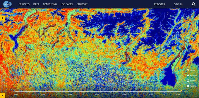 🔙🏜️A year ago, aridity levels were record-high in Northern Italy 🇮🇹 This moisture index view of the country's lake region is an interesting variable to explore this topic ☀️🌧️ #WEkEOClimate Visualize the related data on our platform 👇 wekeo.eu/data?view=view…