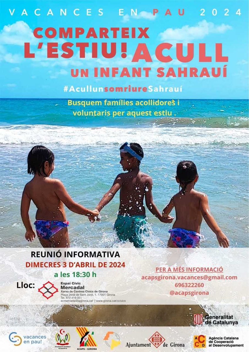 Xerrada informativa sobre el programa de vacances en pau 2024 de l'<a href="/acapsgirona/">acapsgirona</a> per acollir infants sahrauís durant l'estiu 👇 a <a href="/ccivics_gi/">Xarxa Centres Cívics</a>