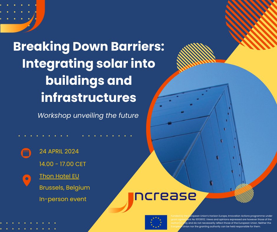 📢 Join us for our workshop: 'Breaking down barriers: integrating solar into buildings and infrastructures' This workshop will gather stakeholders from construction🏗️, finance & more sectors, to discuss how to advance integrated #solar☀️ Register 👇 forms.office.com/Pages/Response…