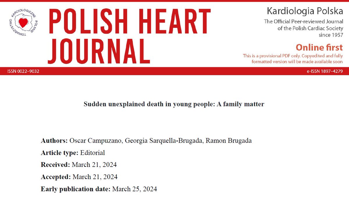 Editors' Insights: Sudden unexplained death in young people: A family matter. tiny.pl/dtb5t #PolishHeartJournal #CardioTwitter #HeartNews #Cardiology #CardioEd @GeorgiaBesalu @rbrugada @iCERCA @CIBER_CV @univgirona